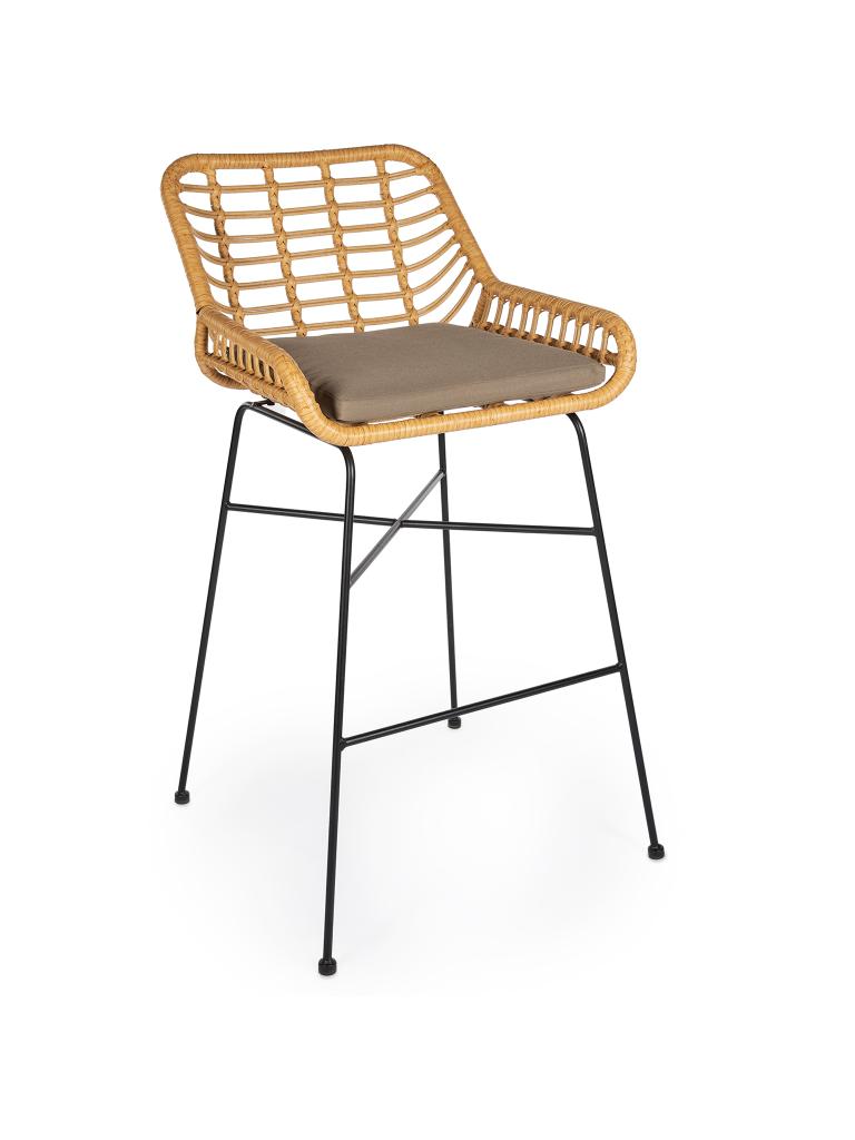 Tabouret de bar de terrasse - Rotin - Naturel - Coussin inclus - G-Line