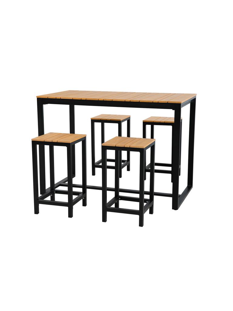 Ensemble bar de terrasse - Haut - Structure aluminium anthracite - Plateau polywood - 130 x 70 x H 110 / 80 CM - Comprenant 4 tabourets de bar - G-Line