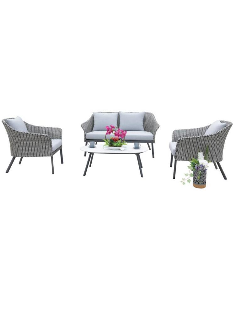 Ensemble lounge Rio - 4 pièces - Structure aluminium noir - Rotin / Noir / Blanc - G-Line