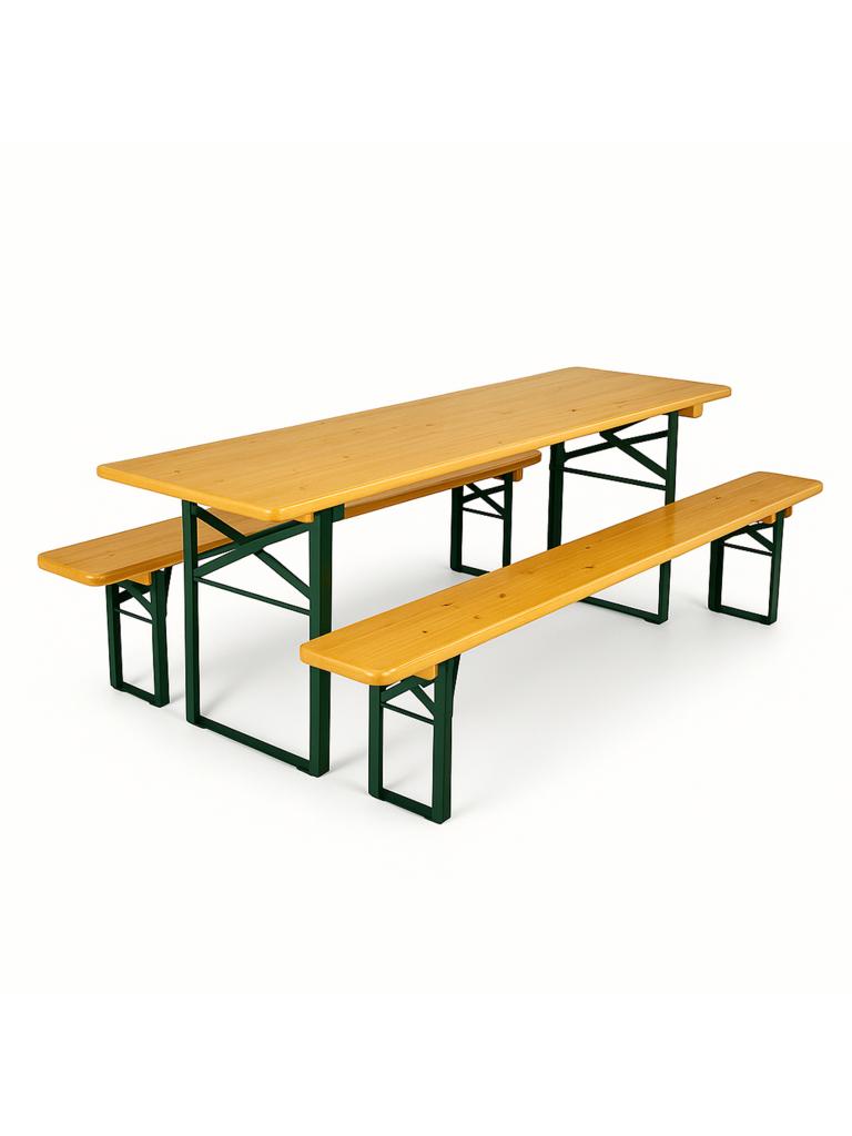 Ensemble banc à bière - Complet - Bois naturel - Base verte pliable - G-Line