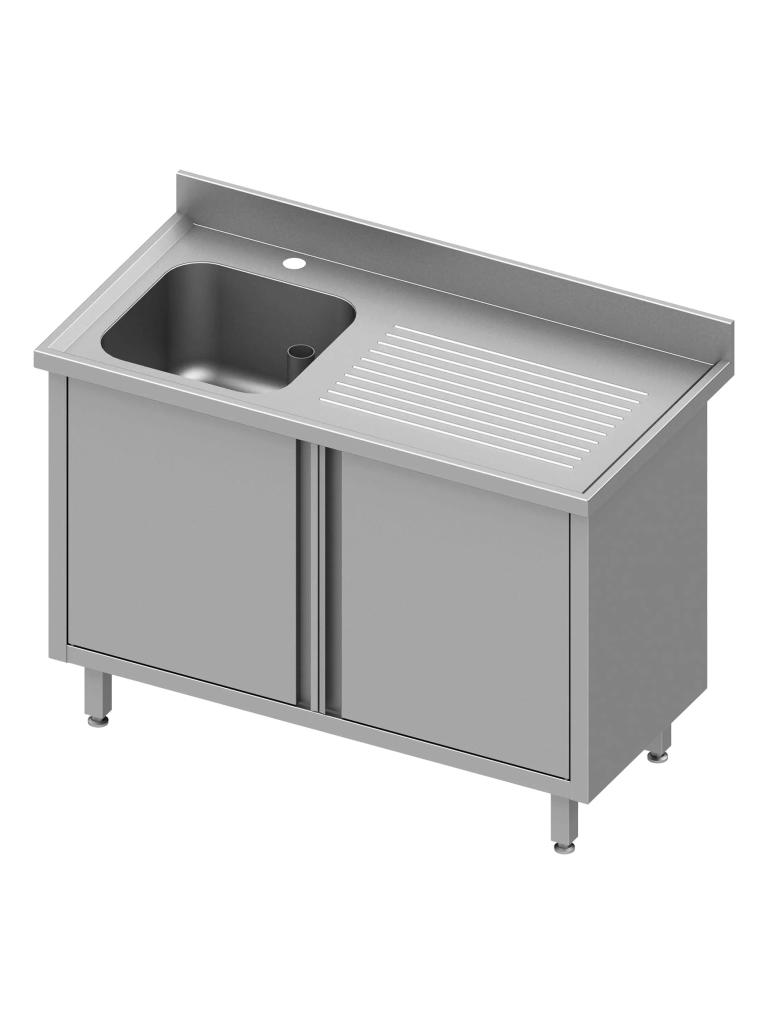Table de plonge fermée en inox - Portes battantes - 1 bac à gauche - G-Line