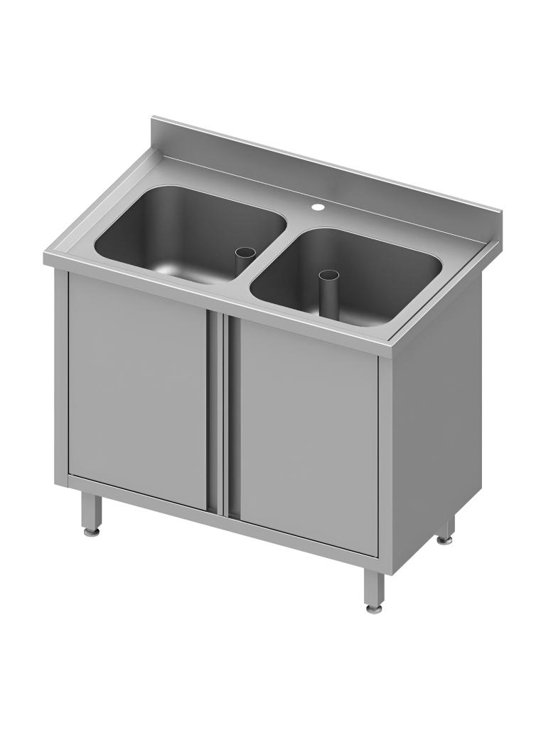Table de plonge fermée en inox - Portes battantes - 2 bacs - Sans égouttoir - G-Line