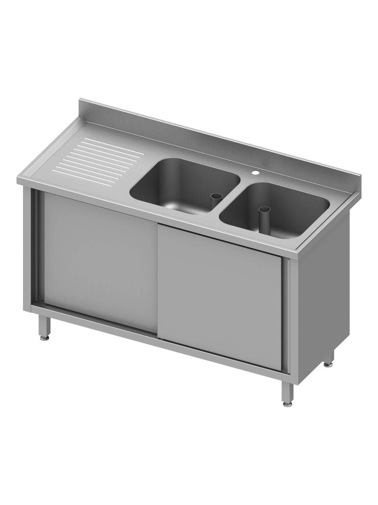 Table de plonge fermée en inox - Portes coulissantes - 2 bacs à droite - G-Line