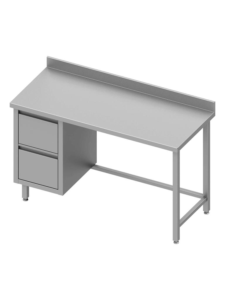 Table de travail en inox - Sans étagère inférieure - Rebord relevé 10 cm - 2 tiroirs à gauche - G-Line