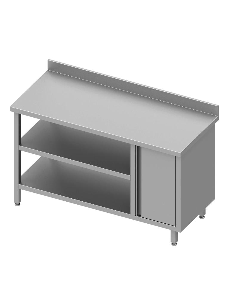 Table de travail en inox - Double étagère inférieure - Rebord relevé 10 cm - Armoire à droite - G-Line