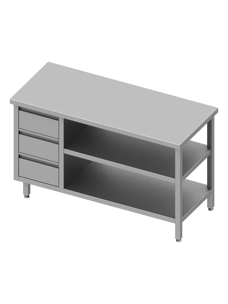 Table de travail en inox - Double étagère inférieure - 3 tiroirs à gauche - G-Line