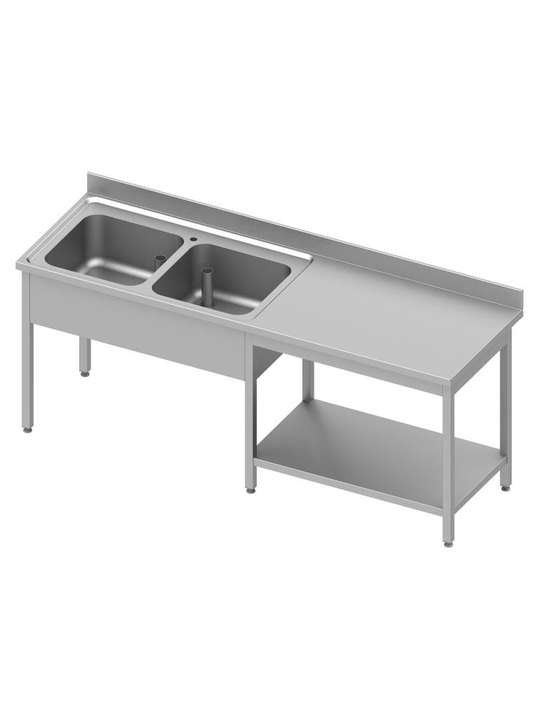 Table de chef en inox - 2 bacs à gauche - Avec étagère inférieure - Rebord relevé 10 cm - G-Line