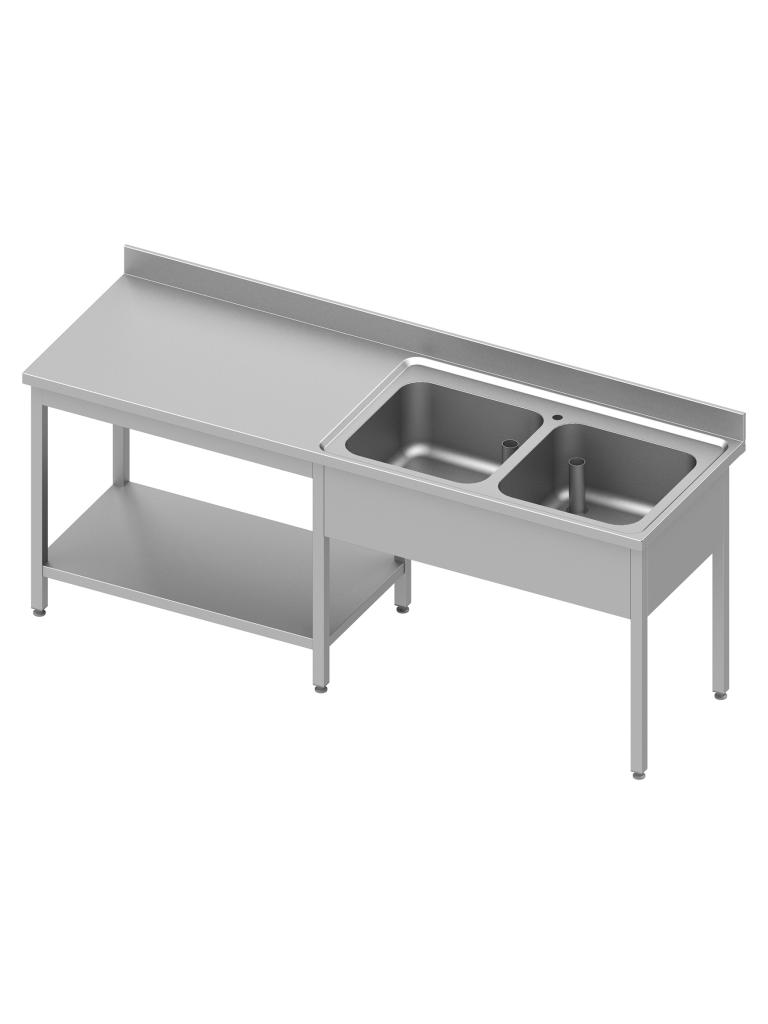 Table de chef en inox - 2 bacs à droite - Avec étagère inférieure - Rebord relevé 10 cm - G-Line