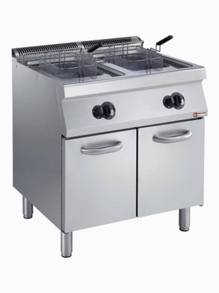 Friteuse gaz - 2 x 15 litres - Cuve en Y - Vanne de vidange - Socle - Diamant - G17/F30A8-N