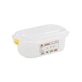Boîte Alimentaire - 1/9 GN - 0.6 Litre - H 6.5 x 17.6 x 10.8 CM - Polypropylène - Transparent - -40°C / +100°C - Hermétique Verrouillable - Denox - 600330