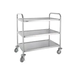 Chariot de service - 3 niveaux - Large - H 94 x 53,7 x 87,5 CM - Inox - Vogue - F995
