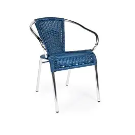 Chaise de terrasse Cannet - Empilable - Accoudoir - Osier tressé - Bleu - Aluminium - G-Line