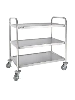 Chariot de service - 3 niveaux - Large - H 94 x 53,7 x 87,5 CM - Inox - Vogue - F995