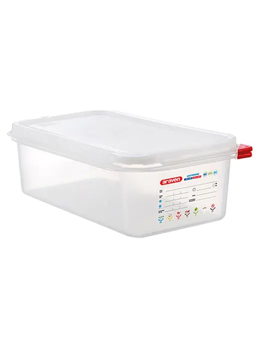 Boîte Alimentaire - 1/3 GN - 4 Litre - H 10 x 32.5 x 17.6 CM - Polypropylène - Transparent - -40°C / +95°C - Hermétique Verrouillable - Araven - 962333 E962333 €12.40 Bacs alimentaires