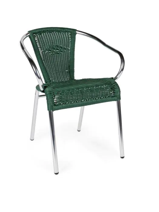 Chaise de terrasse Cannet - Empilable - Accoudoir - Osier tressé - Vert foncé - Aluminium - G-Line HW-12464 €42.95 Chaises de terrasse