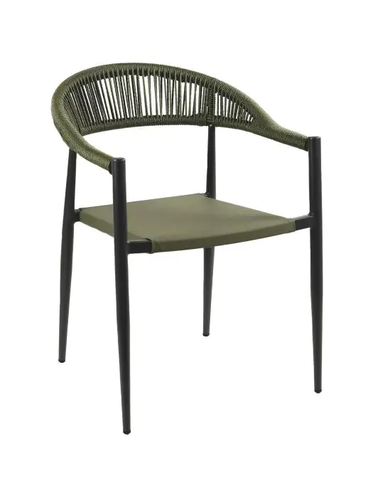 Chaise de patio Joanna - Empilable - Accoudoirs - Rotin - Verte - G-Line HW-140874 €59.95 Chaises de terrasse