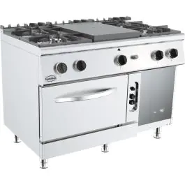 Table de cuisson - Gaz - 4 feux - Four à gaz - Modèle vertical - H 90 x L 120 x P 70 CM - Combisteel