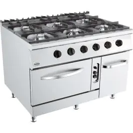 Cuisinière - Gaz - 6 feux - Four à gaz - Modèle vertical - H 90 x L 120 x P 90 CM - Combisteel