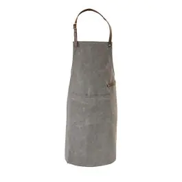 Tablier - Cuir - Toile lavée - Gris - Cuir artisanal