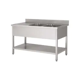 Table de rinçage pour restauration en acier inoxydable - démontable - 2 plateaux à droite - avec support de fond - G-Line