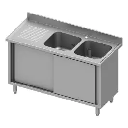 Evier inox fermé - Portes coulissantes - 2 bacs à droite - G-Line