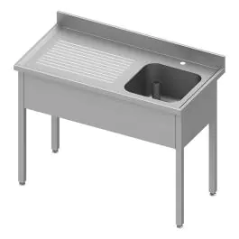 Table de plonge en inox pour restauration - 1 bac à droite - Sans étagère inférieure - G-Line
