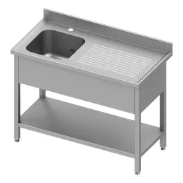 Table de plonge en inox pour restauration - 1 bac à gauche - Avec étagère inférieure - G-Line
