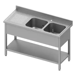 Table de plonge en inox pour restauration - 2 bacs à droite - Avec étagère inférieure - G-Line