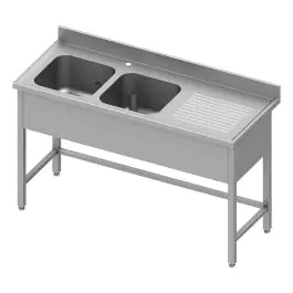 Table de plonge en inox pour restauration - 2 bacs à gauche - Sans étagère inférieure - G-Line