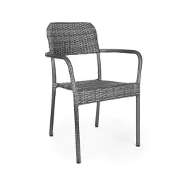 Chaise de patio Clinton - Empilable - Accoudoirs - Rotin tressé - Gris - G-Line
