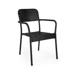 Fauteuil de jardin Clinton - Empilable - Accoudoirs - Rotin tressé - Noir - G-Line