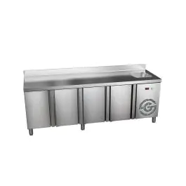 Établi réfrigéré - 4 portes - Évier - Bord surélevé - 285 litres - 230 V - H 85 x L 224 x P 70 cm - G-Line