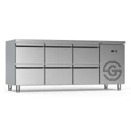 Établi réfrigéré - 6 tiroirs - Acier inoxydable - 230 V - H 85 x L 179,2 x P 70 cm - G-Line