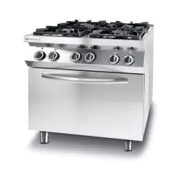 Gazinière Kitchen Line 4 feux avec four électrique à convection GN 1/1 - inox - H 90 X 70 X 80 CM - Hendi - 225882