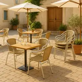 Chaise de terrasse Cannes - Empilable - Accoudoir - Osier tressé - Light Brown - Aluminium - G-Line