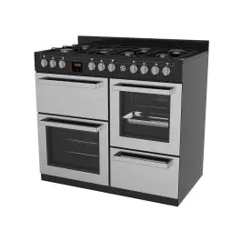 Cuisinière à gaz - 7 brûleurs - 2 fours électriques - gril - rangement - inox - 400V - G-Line