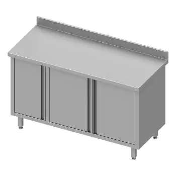 Table de travail fermée en acier inoxydable - Portes battantes - Armoire gauche - Bord surélevé 10 CM - G-Line