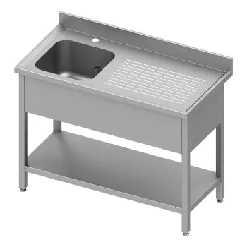Table de plonge en inox pour restauration - 1 bac à gauche - Avec étagère inférieure - G-Line