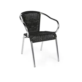 Chaise de terrasse Cannet - Empilable - Accoudoir - Osier tressé - Noir - Aluminium - G-Line