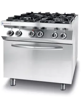 Gazinière Kitchen Line 4 feux avec four électrique à convection GN 1/1 - inox - H 90 X 70 X 80 CM - Hendi - 225882