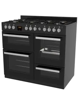 Cuisinière à gaz - 7 brûleurs - 2 fours électriques - Gril - Rangement - Noir - 400V - G-Line