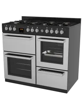 Cuisinière à gaz - 7 brûleurs - 2 fours électriques - gril - rangement - inox - 400V - G-Line