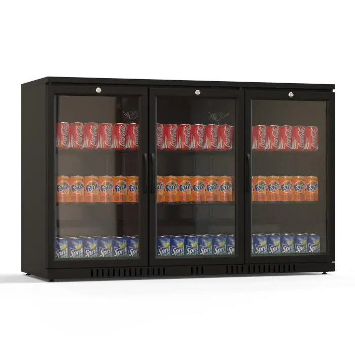 Réfrigérateur bar - 254 litres - 3 portes - porte vitrée - ventilé - noir - G-Line HW-146876 €599.00 Vitrine à boisson