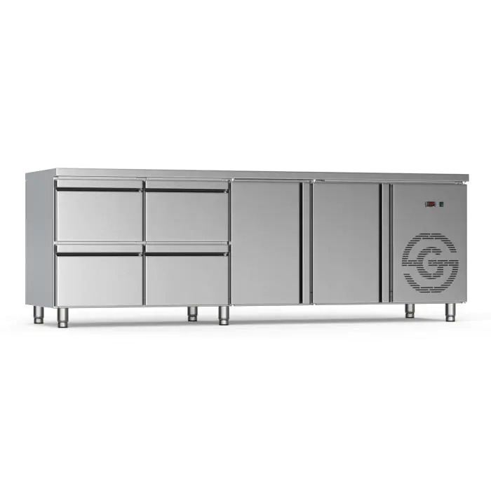 Etabli réfrigéré - 2 portes - 4 tiroirs - inox - 230V - H 85 x L 224,2 x P 70 CM - G-Line GL-167741 €2,199.00 Établis réfrigérés
