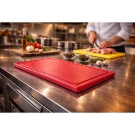 Planche à découper - HACCP - Rainure à jus - Rouge - 1/2 GN - G-Line