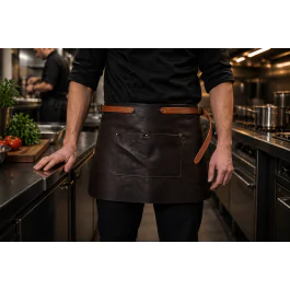 Tablier en cuir court - Marron foncé - G-Line